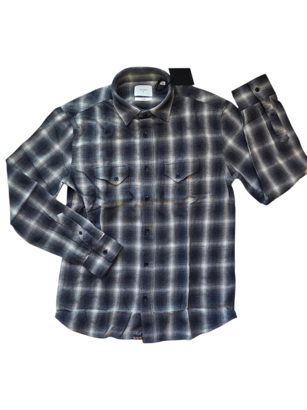 Billy Reid Brushed Shadow Plaid Shirt Western Button-down Long Sleeve sz S